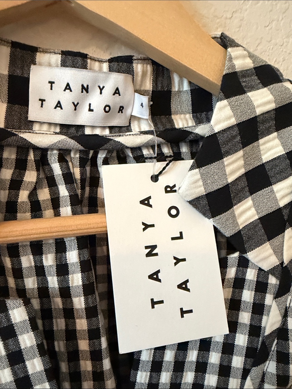 Tanya Taylor Rio Gingham Tie-Waist Shirtdress Black White 4 - Picture 2 of 16